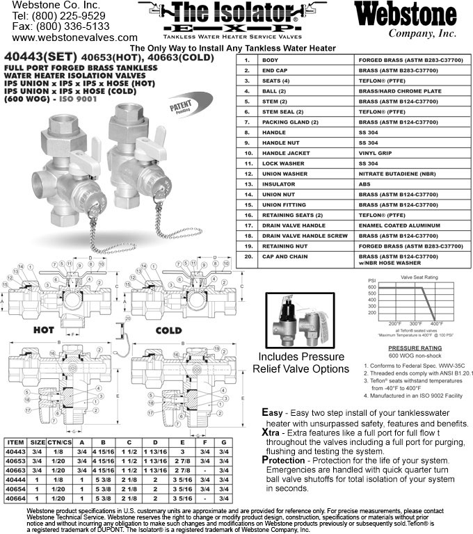 Webstone Isolator EXP Valves