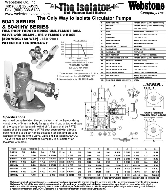 Webstone Isolator Uni-Flange Ball Valve